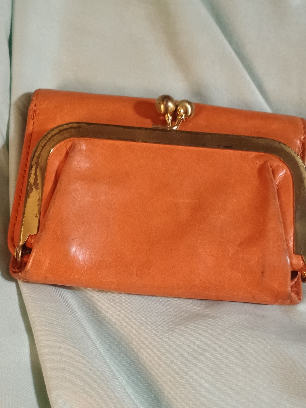 Hobo Orange/ Tan Leather Kiss-Lock Wallet